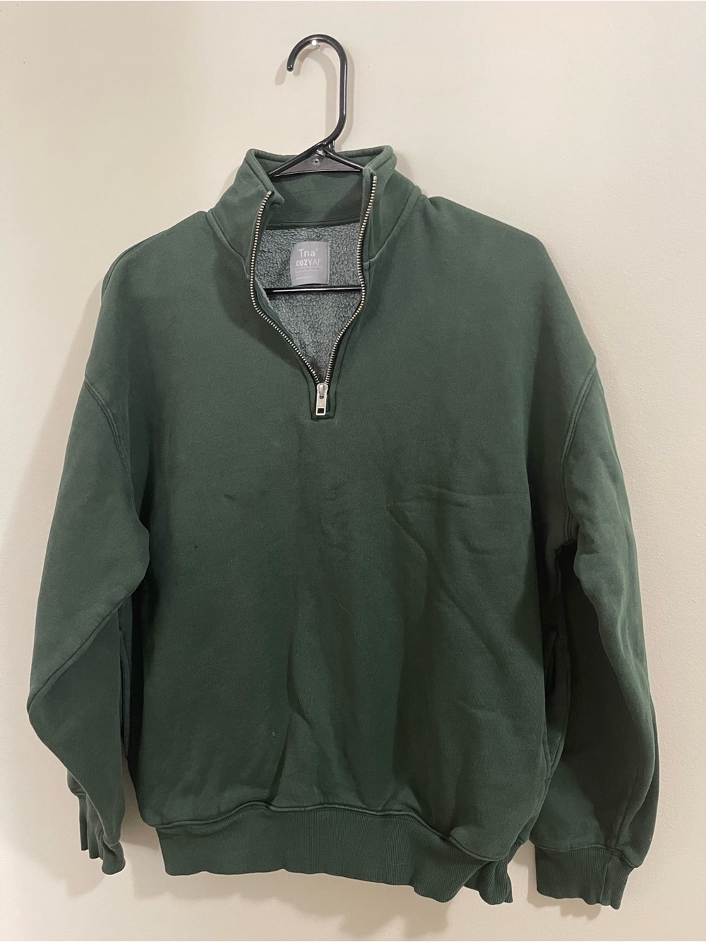 Aritzia Tna Forest Green 1/4 Zip Cozy Fleece Sweatshirt Size M